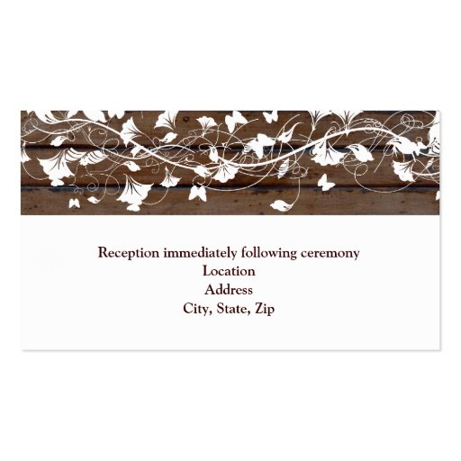 Dark Brown Wood White Reception Enclosure Card Business Card (front side)
