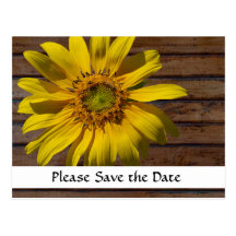 Dark Brown Wood Yellow Sunflower Save the Date Post Card