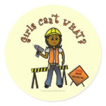 Dark Construction Girl Round Stickers