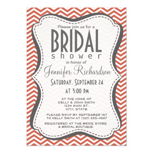 Dark Coral Chevron Personalized Invites
