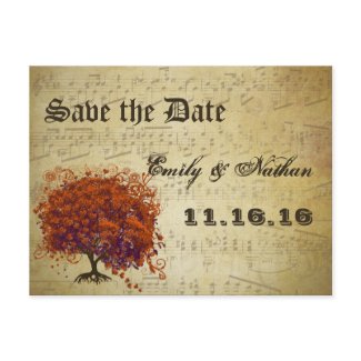 Dark Coral Heart Leaf Tree Save the Date postcard