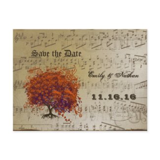 Dark Coral Heart Leaf Tree Save the Date postcard