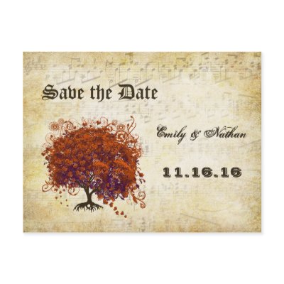 Dark Coral Heart Leaf Tree Save the Date Post Cards