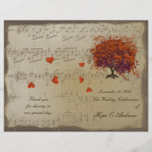 Dark Coral Heart Leaf Tree Wedding Program Custom Flyer