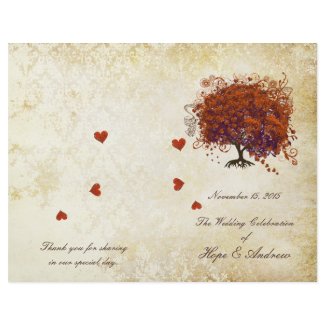 Dark Coral Plum Heart Leaf Tree Wedding Program flyer