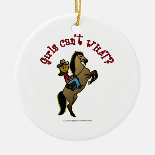 Dark Cowgirl on Horse Christmas Tree Ornaments