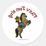Dark Cowgirl on Horse Round Stickers