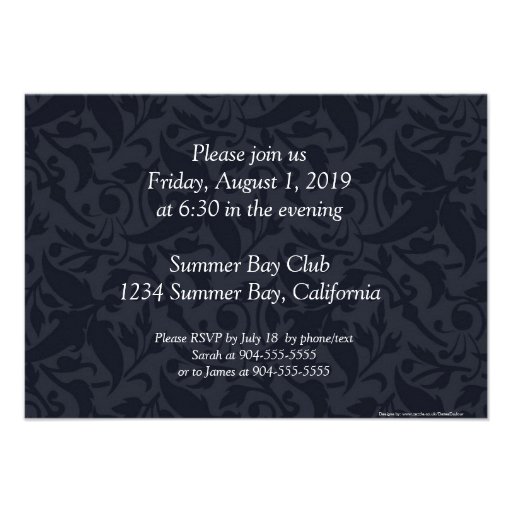 Dark damask brocade Vintage wedding rehearsal Custom Invitation