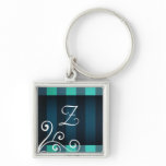 Dark Elegant aquamarine decor monogram Key Chain