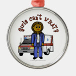 Dark EMT Paramedic Girl Christmas Tree Ornament