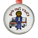 Dark EMT Paramedic Girl Christmas Tree Ornament