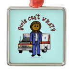 Dark EMT Paramedic Girl Christmas Tree Ornaments