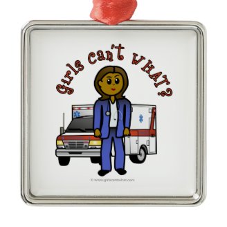 Dark EMT Paramedic Girl Christmas Ornament