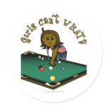 Dark Female Billiards Player Round Sticker
