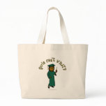 Dark Female Graduate in Green Cap and Gown Bags