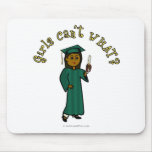 Dark Female Graduate in Green Cap and Gown Mousepads