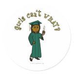 Dark Female Graduate in Green Cap and Gown Stickers