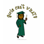 Dark Female Graduate in Green Cap and Gown Shirts