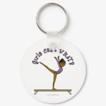 Dark Female Gymnast on Balance Beam Keychains