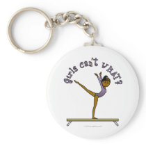 Dark Female Gymnast on Balance Beam Keychains