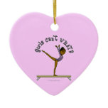 Dark Female Gymnast on Balance Beam Christmas Tree Ornaments