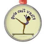 Dark Female Gymnast on Balance Beam Christmas Ornament