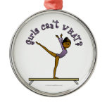 Dark Female Gymnast on Balance Beam Christmas Tree Ornament
