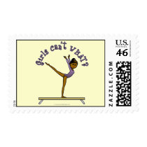 Dark Female Gymnast on Balance Beam Postage Stamp