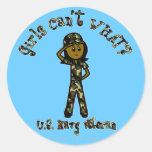 Dark Female Navy Veteran Round Sticker