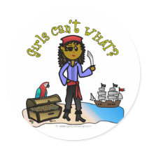 Dark Female Pirate Round Stickers