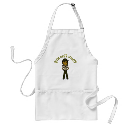 Dark Female Sheriff in Brown Uniform Apron
