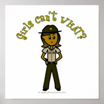 Dark Female Sheriff in Brown Uniform Print