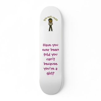 Dark Female Sheriff in Brown Uniform Skate Board