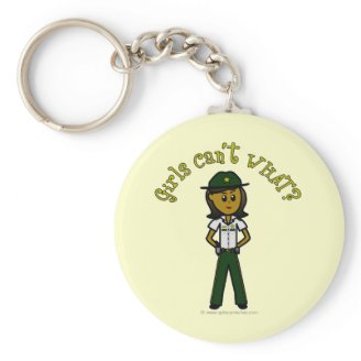 Dark Female Sheriff in Green Uniform Key Chain