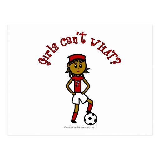 Dark Female Soccer Player in Green Uniform Postcard