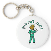 Dark Female Surgeon in Green Scrubs keychains
