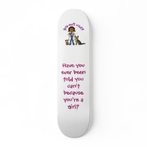 Dark Female Veterinarian skateboards
