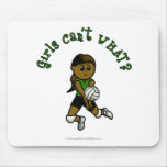 Dark Female Volleyball Player in Green Uniform Mousepads