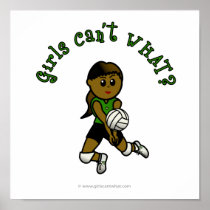 Dark Female Volleyball Player in Green Uniform posters