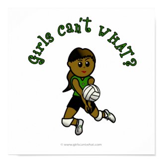 Dark Female Volleyball Player in Green Uniform Posters