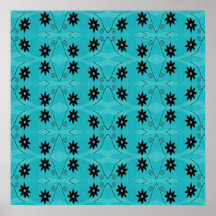 dark floral on turquoise poster