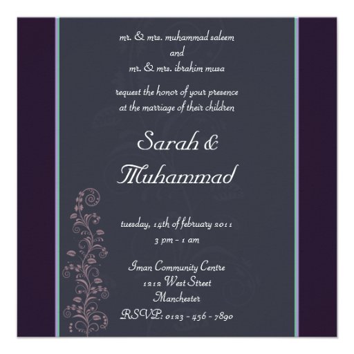 Dark flower Islamic Islam wedding invitation