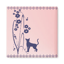 Dark Flowers and Kitty Design Magnet