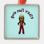 Dark Girl in Red Marching Band Uniform Christmas Ornament