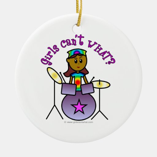 Dark Girl Playing Drums Christmas Tree Ornament