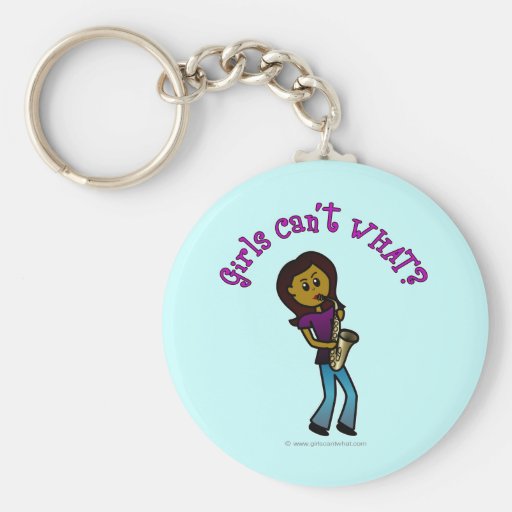 Dark Girl Playing Saxophone Keychains