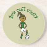 Dark Girls Soccer in Green Uniform Beverage Coasters