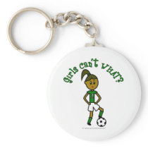 Dark Girls Soccer in Green Uniform keychains