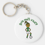 Dark Girls Soccer in Green Uniform Keychain