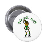 Dark Girls Soccer in Green Uniform Pinback Button